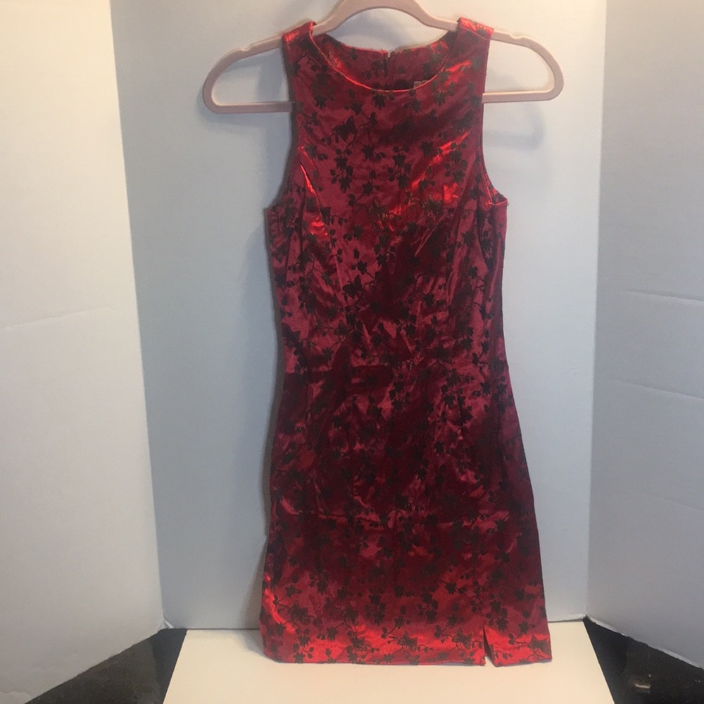 Vintage 1990s Red Black floral Surplice Slinky Maxi Dress by Jody size o